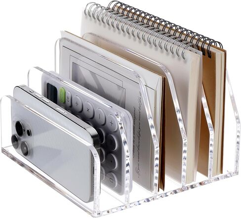 SANRUI Clear Desktop File Organizer, 5 Compartments Acrylic Office Document Sorter Mails Storage, Multifunction Letter Folder Racks Holders for Office,Home, School Desk Organization in Kuwait