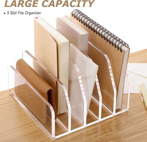 SANRUI Clear Desktop File Organizer, 5 Compartments Acrylic Office Document Sorter Mails Storage, Multifunction Letter Folder Racks Holders for Office,Home, School Desk Organization in Kuwait