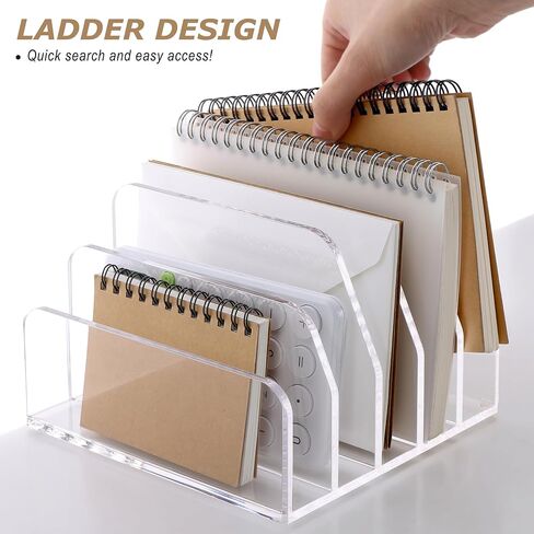 SANRUI Clear Desktop File Organizer, 5 Compartments Acrylic Office Document Sorter Mails Storage, Multifunction Letter Folder Racks Holders for Office,Home, School Desk Organization in Kuwait