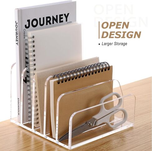 SANRUI Clear Desktop File Organizer, 5 Compartments Acrylic Office Document Sorter Mails Storage, Multifunction Letter Folder Racks Holders for Office,Home, School Desk Organization in Kuwait