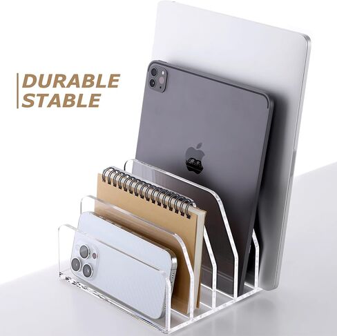 SANRUI Clear Desktop File Organizer, 5 Compartments Acrylic Office Document Sorter Mails Storage, Multifunction Letter Folder Racks Holders for Office,Home, School Desk Organization in Kuwait