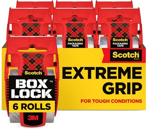 Scotch Box Lock Packaging Tape, 6 Rolls with Dispenser, 1.88 in x 800 in, Extreme Grip Packing, Shipping and Mailing Tape, Sticks Instantly to Any Box in Saudi Arabia