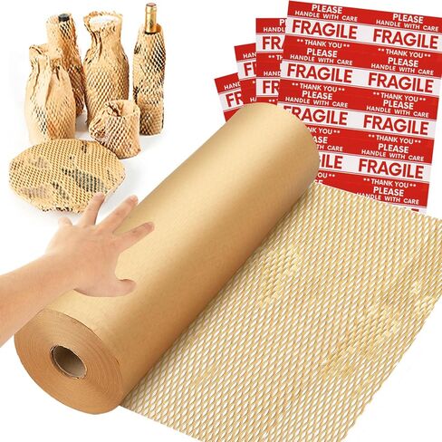 Wholeccomb تعبئة الورق Wrap 15''x328 '، بديل بديل لالتفاف وسادة الفقاعات لتحريك عبوة الشحن ، وإعادة التدوير إمدادات متحركة مع 48 ملصقات هشة in Kuwait