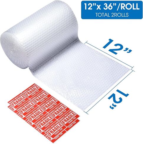 Bubble Cushioning Wrap Roll, Sumono 12 Inch x 72 Feet Total [2 Rolls of 36 Feet] Bubble Roll Perforated 12 Inch Included 20 Fragile Sticker Label in Saudi Arabia