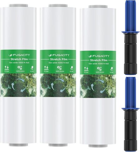 FugaCity Stretch Wrap Film-15 Inch 1000 ft 60 Gauge Shrink Wrap for Pallet Wrapping, Industrial Strength 1 Roll Pallet Wrap with Handles, Moving Supplies Plastic Wrap Roll, 500% Stretch, Transparent in Saudi Arabia
