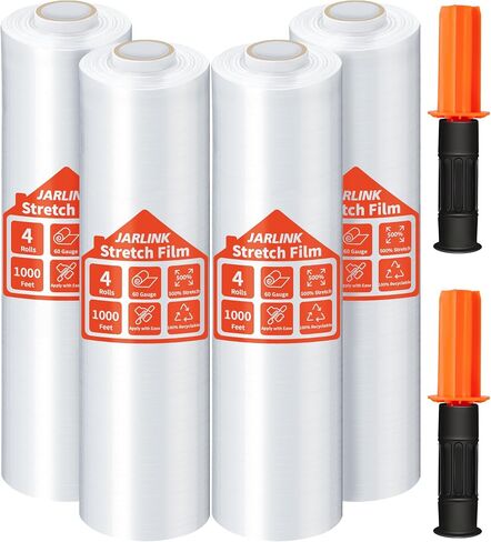JARLINK Stretch Film, 15 Inch x 1000 Feet Shrink Wrap for Pallet Wrap, Industrial Strength Stretch Wrap with Handles, Moving Wrapping Plastic Roll, 60 Gauge, 2 Pack, Clear in Kuwait