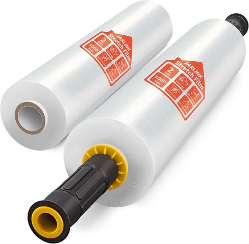JARLINK Stretch Film, 15 Inch x 1000 Feet Shrink Wrap for Pallet Wrap, Industrial Strength Stretch Wrap with Handles, Moving Wrapping Plastic Roll, 60 Gauge, 2 Pack, Clear in Kuwait