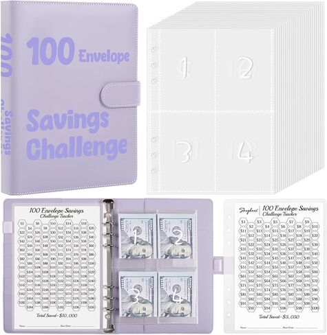 SKYDUE 100 Envelopes Money Saving Challenge Binder, Savings Challenges Book with Cash Envelopes, Budget Binder with Double Side Laminated Tracker, Easy and Fun Way to Save $5050, 10000 in Saudi Arabia