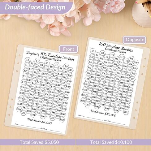 SKYDUE 100 Envelopes Money Saving Challenge Binder, Savings Challenges Book with Cash Envelopes, Budget Binder with Double Side Laminated Tracker, Easy and Fun Way to Save $5050, 10000 in Saudi Arabia