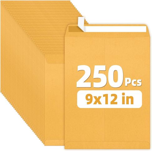 SUNEE 9x12 Envelopes Self-Seal Catalog Mailing Envelopes -100 Count, Ultra Strong Quick-Seal, 9x12 inch Brown Kraft Manila Envelopes Security Envelopes in Kuwait