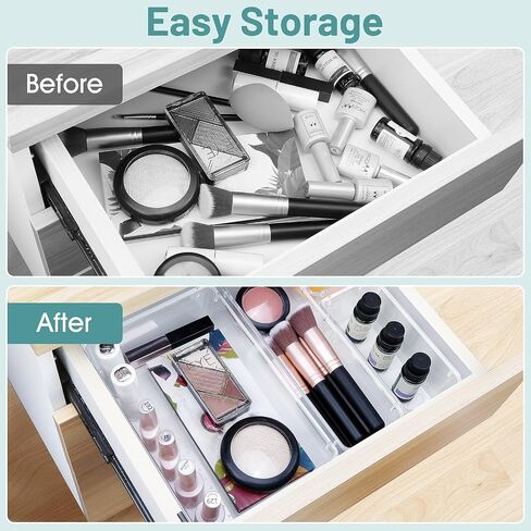 WOWBOX 25 PCS مجموعة منظمات درج بلاستيكية شفافة ، 4 أحجام منظمي مقسم الدرج المكتبي وصناديق التخزين للمكياج ، المجوهرات ، الأدوات للمطبخ ، غرفة نوم ، حمام ، مكتب in Kuwait