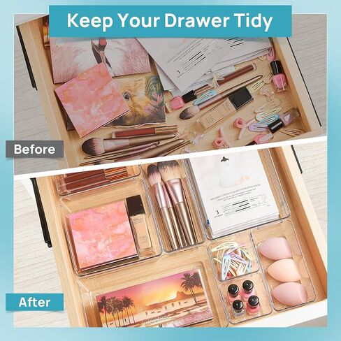 Vtopmart 72 PCS Clear Plastic Drawer Organizers Set, 4-Size Versatile Bathroom and Vanity Organizer Trays, Non-Slip Storage Containers for Makeup, Jewelries, Bedroom，Kitchen Utensils and Office in Saudi Arabia