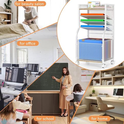 5-Tier Rolling File Cart with Hanging File Folders, Mobile Desk File Organizer on Lockable Wheels, Wood & Mesh Paper Letter Sliding Trays Organization for Office, Home, School, Patent in Saudi Arabia
