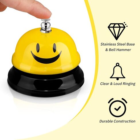 3 Pcs Desk Bell for Service Funny Front Desk Smile Face Metal Ringer Call Bell for Kitchen Hotel Restaurant Classroom(Smile Face,Red, Yellow, Blue) in Saudi Arabia