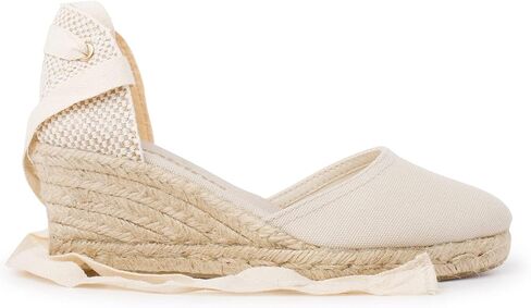 Sevilla Authentic Spanish Espadrille Wedge Sandals for Women - Sustainable, Eco Friendly, Vegan Shoes. Classic Style, Organic Cotton Canvas Upper, Comfy Insole, Jute Midsole, Rubber Sole. Made in Spain in Saudi Arabia
