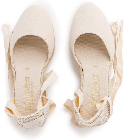 Sevilla Authentic Spanish Espadrille Wedge Sandals for Women - Sustainable, Eco Friendly, Vegan Shoes. Classic Style, Organic Cotton Canvas Upper, Comfy Insole, Jute Midsole, Rubber Sole. Made in Spain in Saudi Arabia