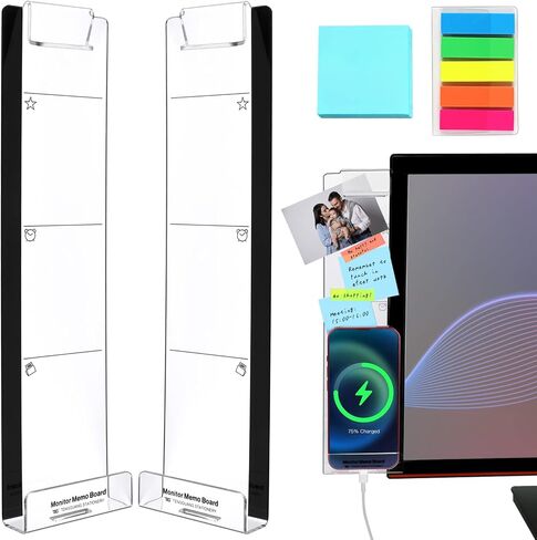 Monitor Memo Board, 2PCS Multifunction Sticky Note Holder for Computer Screen, Acrylic Computer Monitor Memo Board, Office Desk Accessories, Computer Sticky Note Holder with Sticky Notes in Kuwait