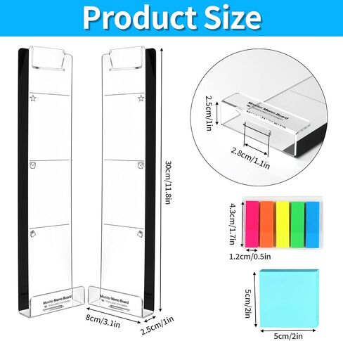 Monitor Memo Board, 2PCS Multifunction Sticky Note Holder for Computer Screen, Acrylic Computer Monitor Memo Board, Office Desk Accessories, Computer Sticky Note Holder with Sticky Notes in Kuwait