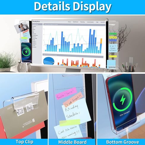 Monitor Memo Board, 2PCS Multifunction Sticky Note Holder for Computer Screen, Acrylic Computer Monitor Memo Board, Office Desk Accessories, Computer Sticky Note Holder with Sticky Notes in Kuwait