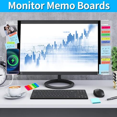 Monitor Memo Board, 2PCS Multifunction Sticky Note Holder for Computer Screen, Acrylic Computer Monitor Memo Board, Office Desk Accessories, Computer Sticky Note Holder with Sticky Notes in Kuwait
