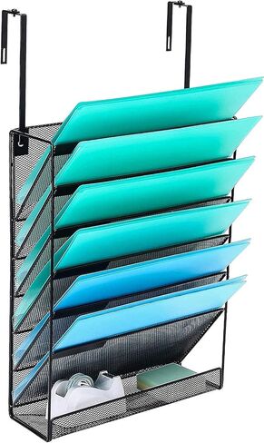 7-Compartment Wall Mounted Hanging File Organizer Cubicle Wall File Holder Vertical Document Organizer for Office Home, Black in Saudi Arabia
