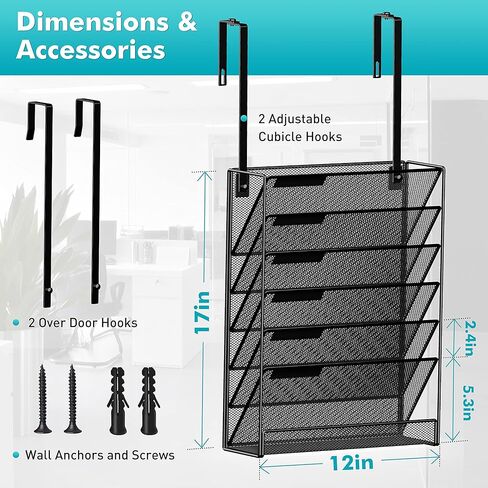 7-Compartment Wall Mounted Hanging File Organizer Cubicle Wall File Holder Vertical Document Organizer for Office Home, Black in Saudi Arabia