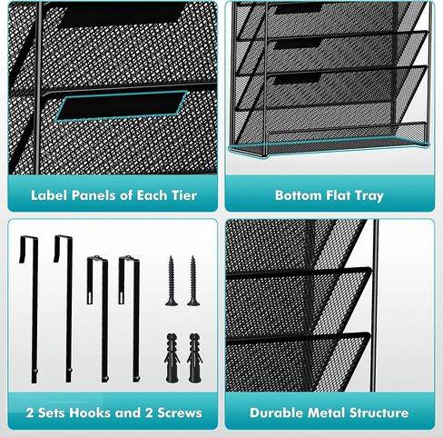 7-Compartment Wall Mounted Hanging File Organizer Cubicle Wall File Holder Vertical Document Organizer for Office Home, Black in Saudi Arabia