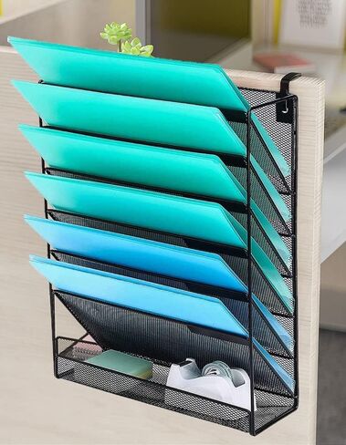 7-Compartment Wall Mounted Hanging File Organizer Cubicle Wall File Holder Vertical Document Organizer for Office Home, Black in Saudi Arabia