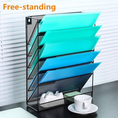 7-Compartment Wall Mounted Hanging File Organizer Cubicle Wall File Holder Vertical Document Organizer for Office Home, Black in Saudi Arabia