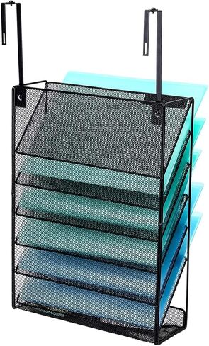 7-Compartment Wall Mounted Hanging File Organizer Cubicle Wall File Holder Vertical Document Organizer for Office Home, Black in Saudi Arabia