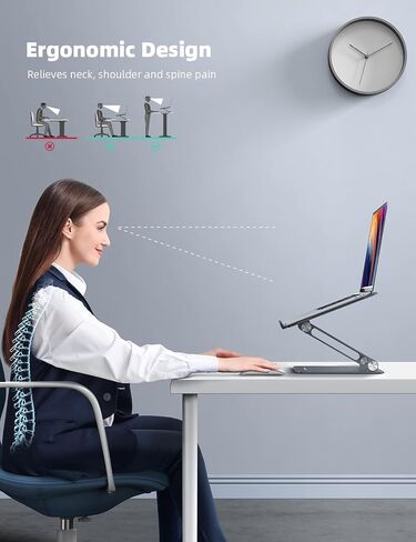 حامل كمبيوتر محمول قابل للتعديل LAMICALL ، حامل كمبيوتر محمول محمول ، حامل كمبيوتر محمول من الألومنيوم للمكتب قابل للطي ، حامل كمبيوتر محمول كمبيوتر مريح لـ MacBook Air Pro ، Dell XPS ، HP (10-17.3 ') - Silver in Kuwait