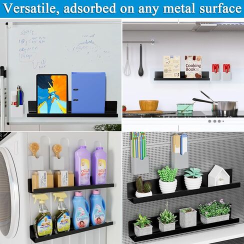 رف الكتب المغناطيسية المعدنية: مجموعة من امتصاصين قويين ، مع حاملي القلم المغناطيسي ، والمنظم المثبت على الحائط الثقيلة للكتب ، والمكاتب ، وغرفة الأطفال ، وتصميم حديث لتوفير الفضاء (شبكة أسود) in Kuwait