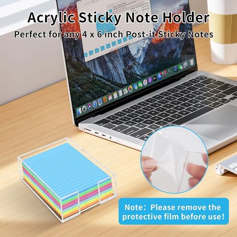 Acrylic Sticky Note Holder - 3 x 3 Inch Post It Note Holder, Crystal Clear Sticky Note Dispenser for Dorm Room Home and Office Acrylic Desk Organizer in Kuwait