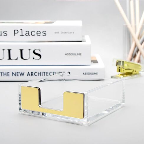 NatSumeBasics Gold Sticky Note Holder Clear Acrylic Yellow Post Note Pad Holders Memo Dispenser Case for Desk Office School Aesthetic Supplies Accessories (Pure Gold) in Saudi Arabia
