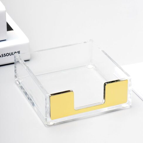 NatSumeBasics Gold Sticky Note Holder Clear Acrylic Yellow Post Note Pad Holders Memo Dispenser Case for Desk Office School Aesthetic Supplies Accessories (Pure Gold) in Saudi Arabia