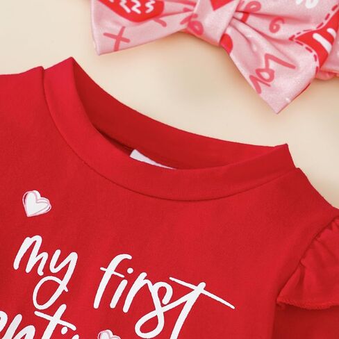 Noubeau My 1st Valentines Day Girl Firm Firm Stups Heart Heart Print Tunic Drees Shirt Stripe Pants Legging Winter in Saudi Arabia