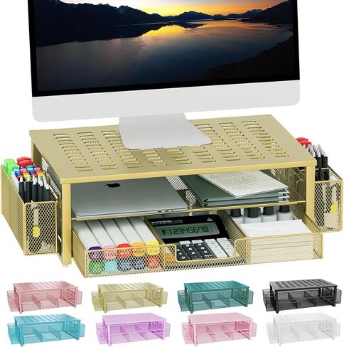gianotter Desk Computer Monitor Stand Riser with Drawer and 2 Pen Holder, Desk Organizer, Monitor Stand for Desk, Storage for Classroom Office Supplies Decor (Black) in Saudi Arabia