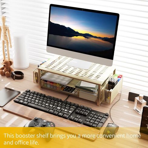 gianotter Desk Computer Monitor Stand Riser with Drawer and 2 Pen Holder, Desk Organizer, Monitor Stand for Desk, Storage for Classroom Office Supplies Decor (Black) in Saudi Arabia