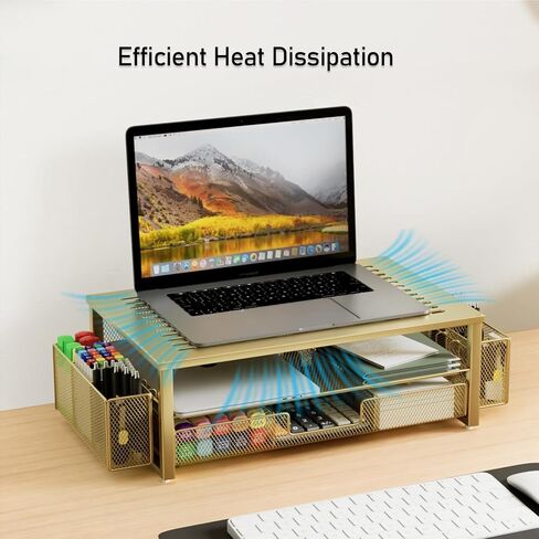 gianotter Desk Computer Monitor Stand Riser with Drawer and 2 Pen Holder, Desk Organizer, Monitor Stand for Desk, Storage for Classroom Office Supplies Decor (Black) in Saudi Arabia