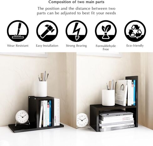 Jerry & Maggie Desktop Organizer Office Storage Rack Adjustable Wood Display Shelf, White, 5 Units, 16"L x 15.8"H x 6.8"W in Kuwait