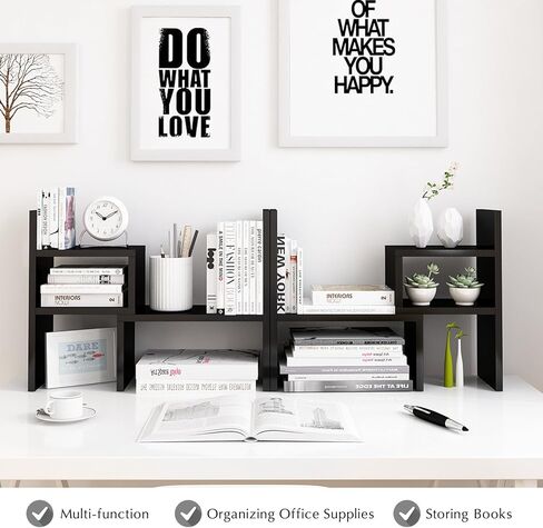 Jerry & Maggie Desktop Organizer Office Storage Rack Adjustable Wood Display Shelf, White, 5 Units, 16"L x 15.8"H x 6.8"W in Kuwait