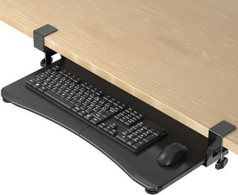 suptek Small Keyboard Tray Under Desk Pull Out with C Clamp Mount, Computer Keyboard & Mouse Tray, 20 (24.2 Including Clamps) x 11.8 inch Slide-Out Platform Computer Drawer for Typing, Black, DSF1S in Kuwait