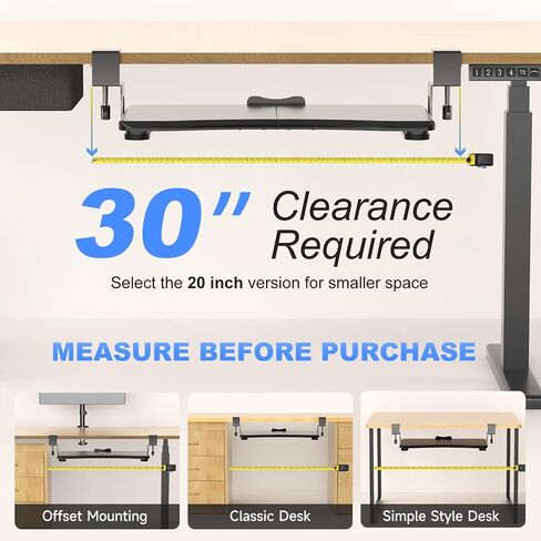 suptek Small Keyboard Tray Under Desk Pull Out with C Clamp Mount, Computer Keyboard & Mouse Tray, 20 (24.2 Including Clamps) x 11.8 inch Slide-Out Platform Computer Drawer for Typing, Black, DSF1S in Kuwait