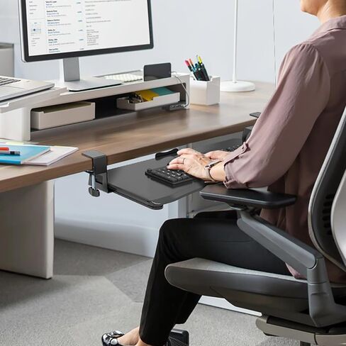 suptek Small Keyboard Tray Under Desk Pull Out with C Clamp Mount, Computer Keyboard & Mouse Tray, 20 (24.2 Including Clamps) x 11.8 inch Slide-Out Platform Computer Drawer for Typing, Black, DSF1S in Kuwait