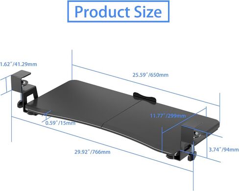 suptek Small Keyboard Tray Under Desk Pull Out with C Clamp Mount, Computer Keyboard & Mouse Tray, 20 (24.2 Including Clamps) x 11.8 inch Slide-Out Platform Computer Drawer for Typing, Black, DSF1S in Kuwait