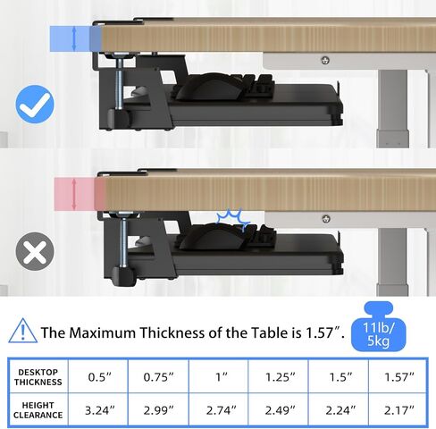 suptek Small Keyboard Tray Under Desk Pull Out with C Clamp Mount, Computer Keyboard & Mouse Tray, 20 (24.2 Including Clamps) x 11.8 inch Slide-Out Platform Computer Drawer for Typing, Black, DSF1S in Kuwait