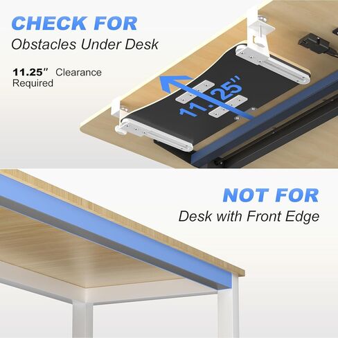 suptek Small Keyboard Tray Under Desk Pull Out with C Clamp Mount, Computer Keyboard & Mouse Tray, 20 (24.2 Including Clamps) x 11.8 inch Slide-Out Platform Computer Drawer for Typing, Black, DSF1S in Kuwait
