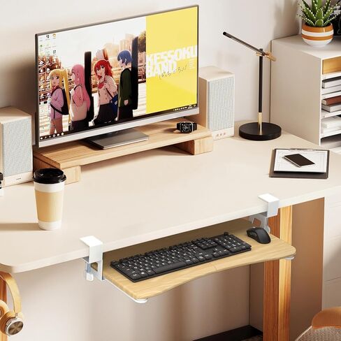 suptek Small Keyboard Tray Under Desk Pull Out with C Clamp Mount, Computer Keyboard & Mouse Tray, 20 (24.2 Including Clamps) x 11.8 inch Slide-Out Platform Computer Drawer for Typing, Black, DSF1S in Kuwait