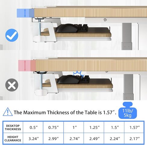 suptek Small Keyboard Tray Under Desk Pull Out with C Clamp Mount, Computer Keyboard & Mouse Tray, 20 (24.2 Including Clamps) x 11.8 inch Slide-Out Platform Computer Drawer for Typing, Black, DSF1S in Kuwait