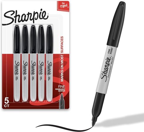 Sharpie Permanent Markers Set, Quick Drying And Fade Resistant Fine Tip Marker For Wood, Plastic, Paper, Metal, And More, Drawing, Coloring, And Poster Marker , Black, 5 Count in Saudi Arabia
